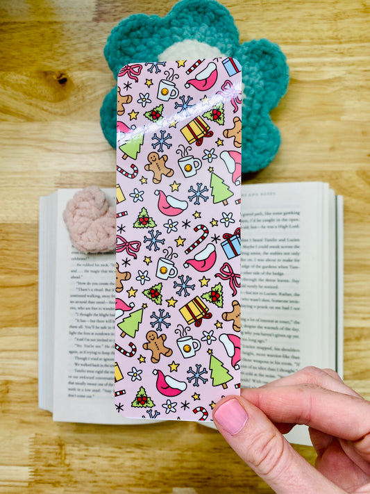 Pink Gingerbread Christmas Tree Snowflake Bookmark