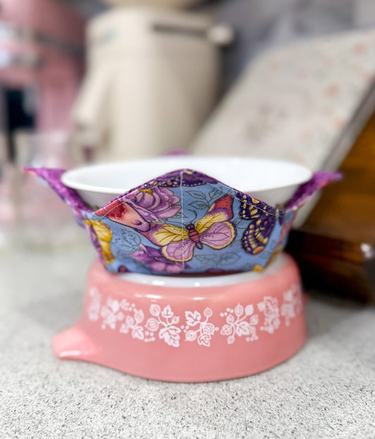 Purple Butterfly Reversible Fabric Bowl Cozy 8"