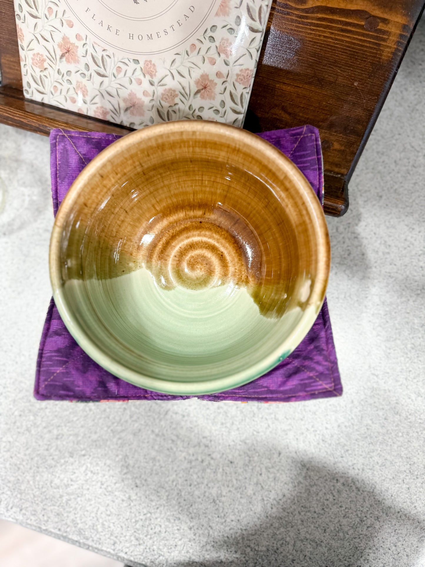 Beige Purple Butterfly Reversible Fabric Bowl Cozy 10"
