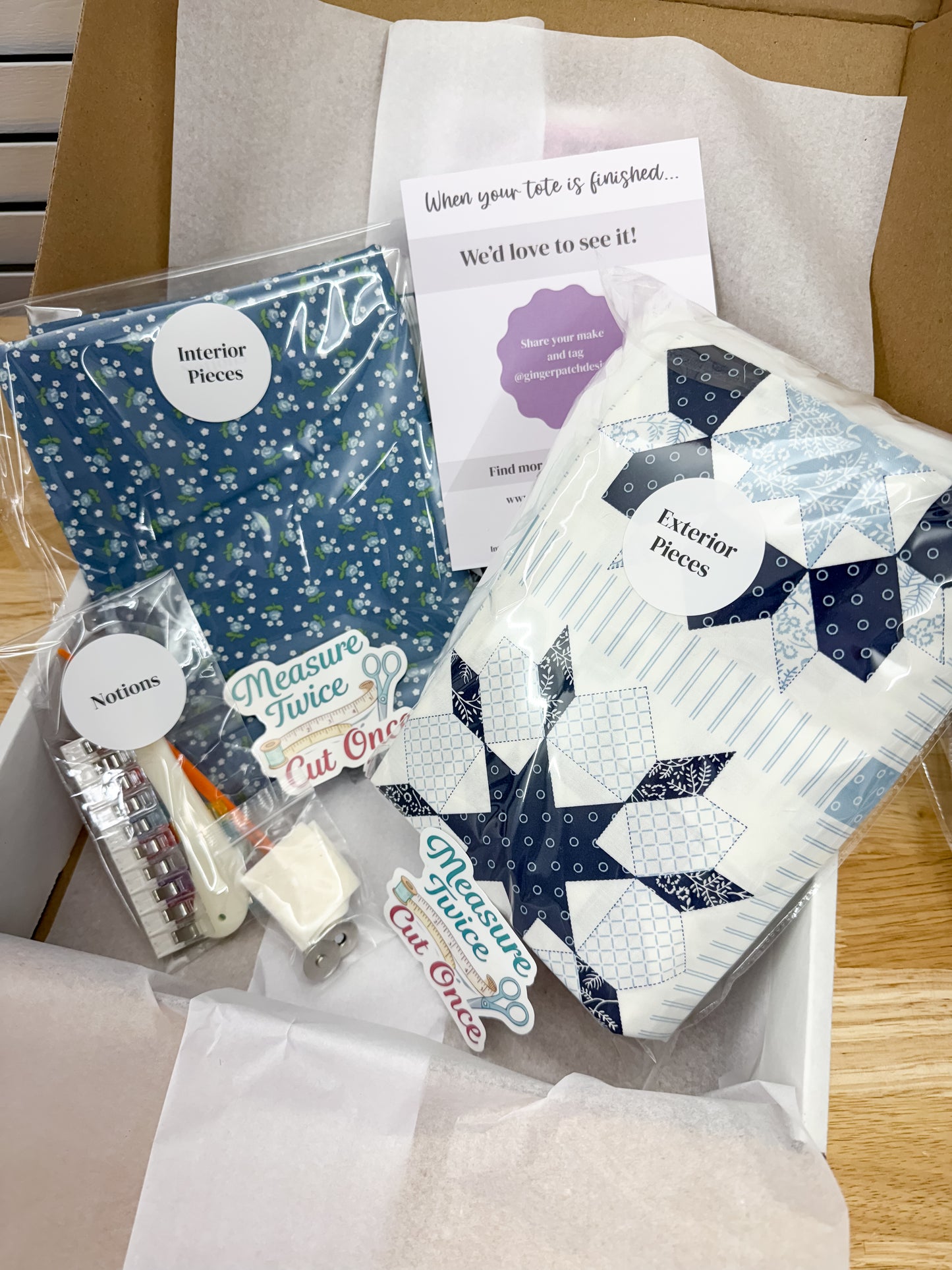 Charlotte Tote Bag Sewing Kit ~ Nantucket Summer LIGHT BLUE ~PDF Pattern Digital Download & Video Tutorial