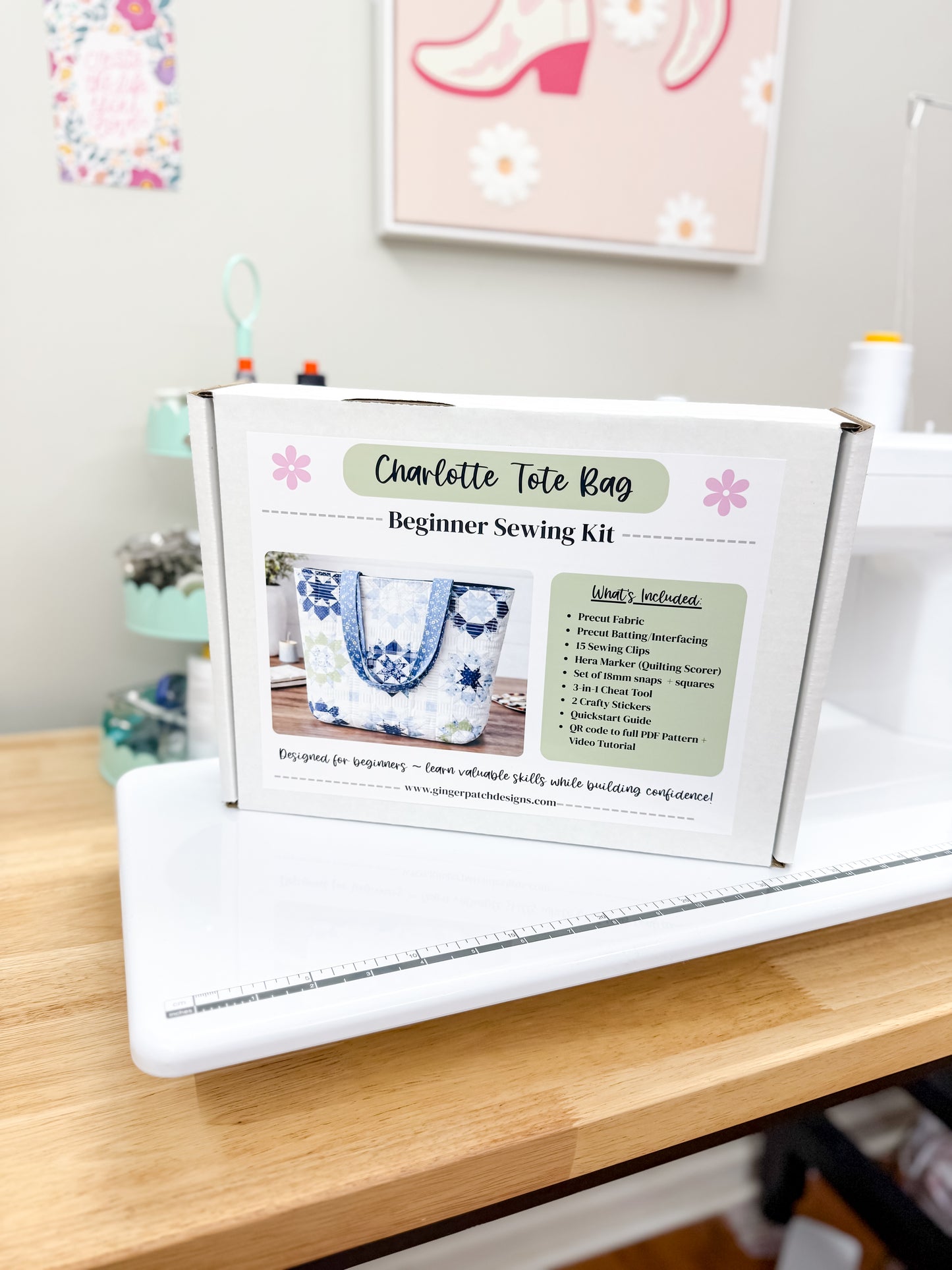 Charlotte Tote Bag Sewing Kit ~ Nantucket Summer LIGHT BLUE ~PDF Pattern Digital Download & Video Tutorial