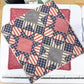 Quilted fabric with star pattern on a cutting mat