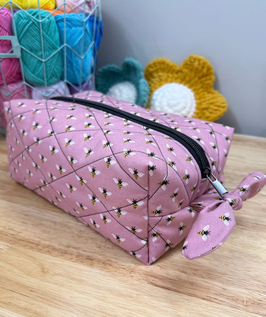 Mauve Bee Large Quilted Bow Bag