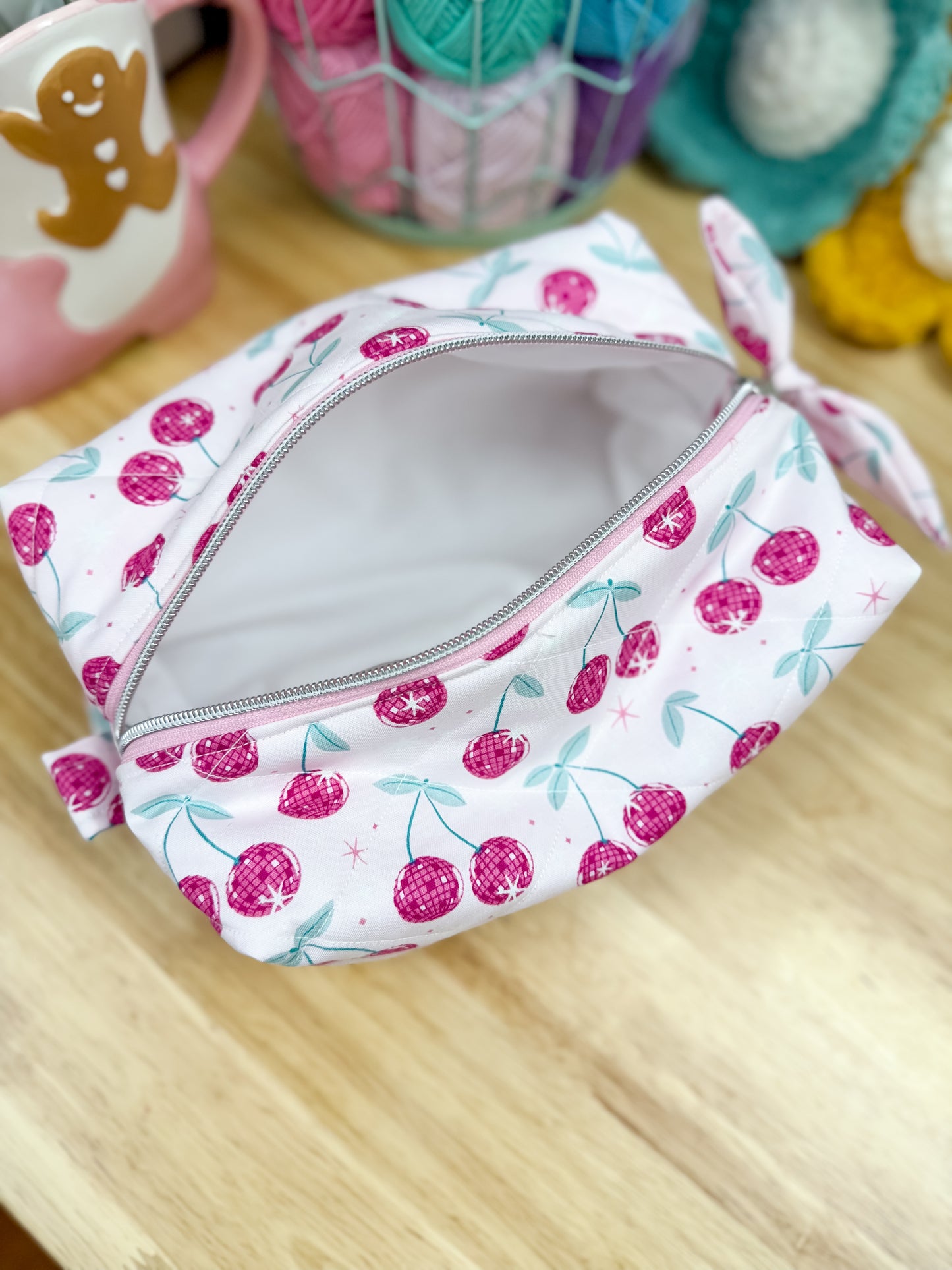 Pink Disco Cherry Quilted Makeup Bag