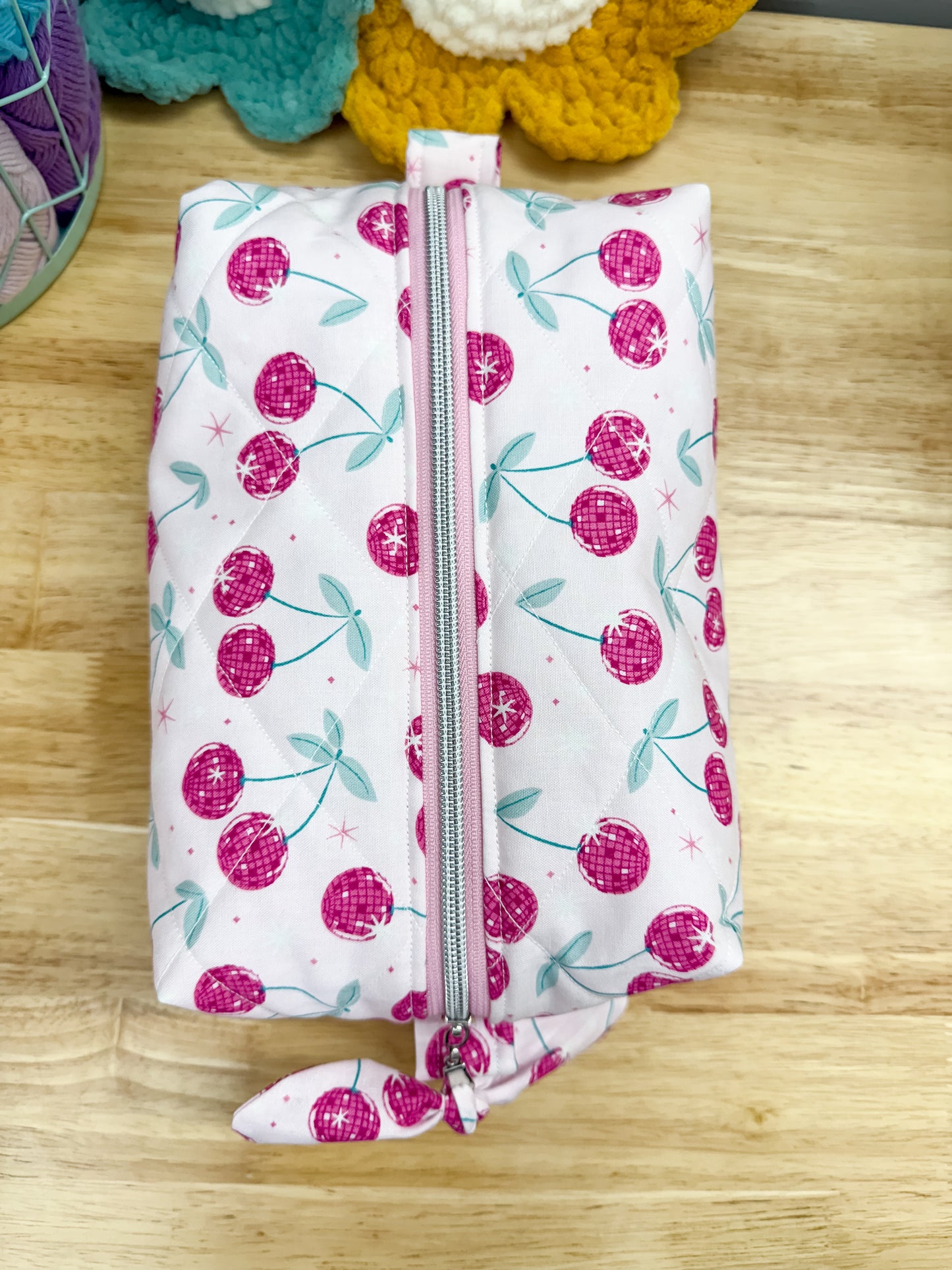 Pink Disco Cherry Quilted Makeup Bag