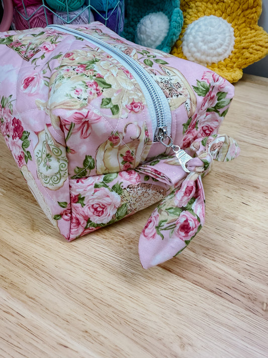Pink Rose Tea Set Large Quilted Boxy Bag