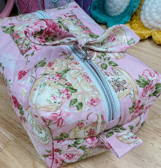 Pink Rose Tea Set Large Quilted Boxy Bag
