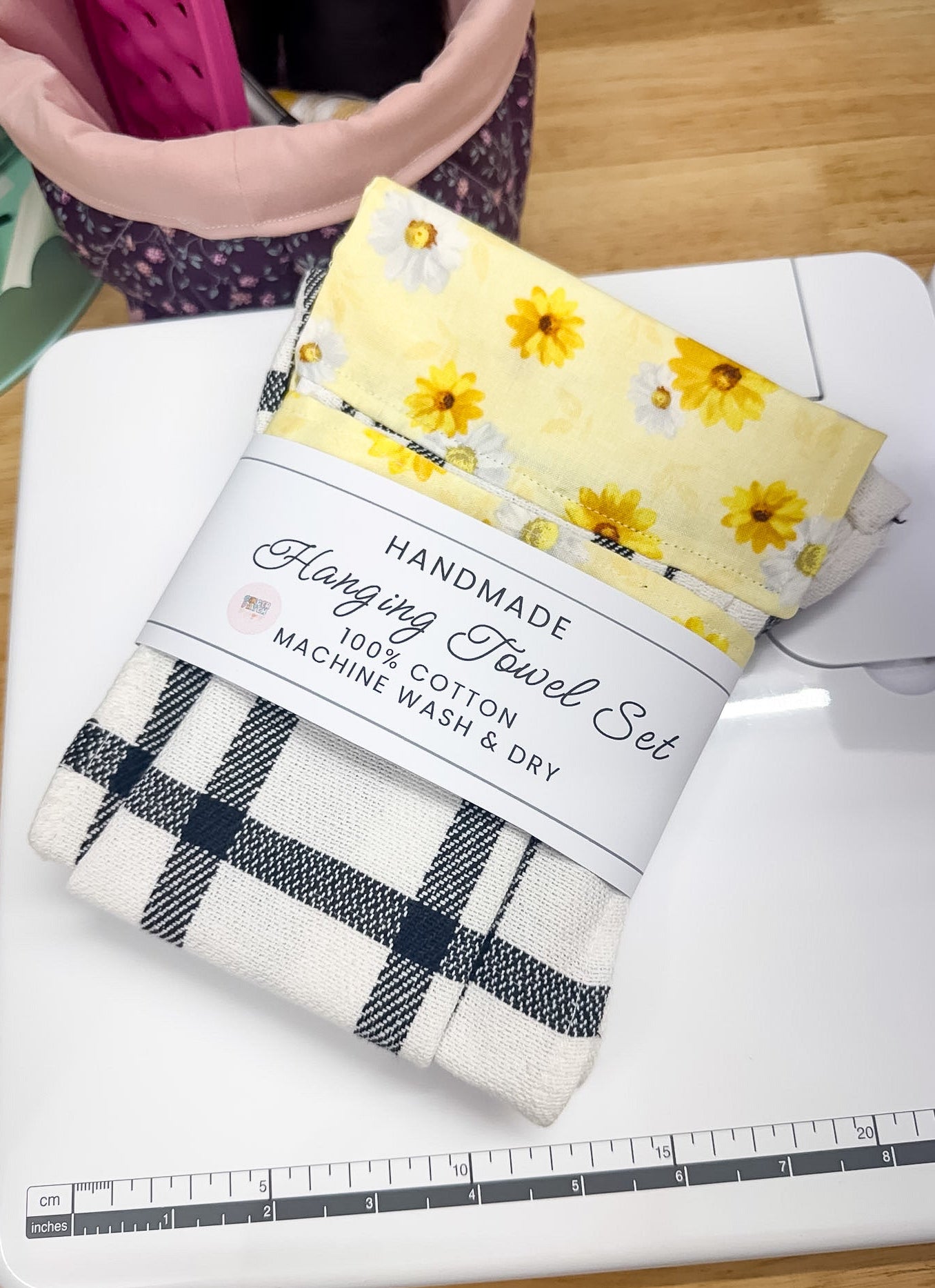 Hanging Dish Towel SET of 2 Yellow Sunflower Black