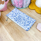Blue & White Floral Flat Quilted Bow Pouch