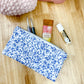 Blue & White Floral Flat Quilted Bow Pouch
