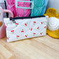 White Cherry Dot Flat Quilted Bow Pouch