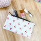 White Cherry Dot Flat Quilted Bow Pouch