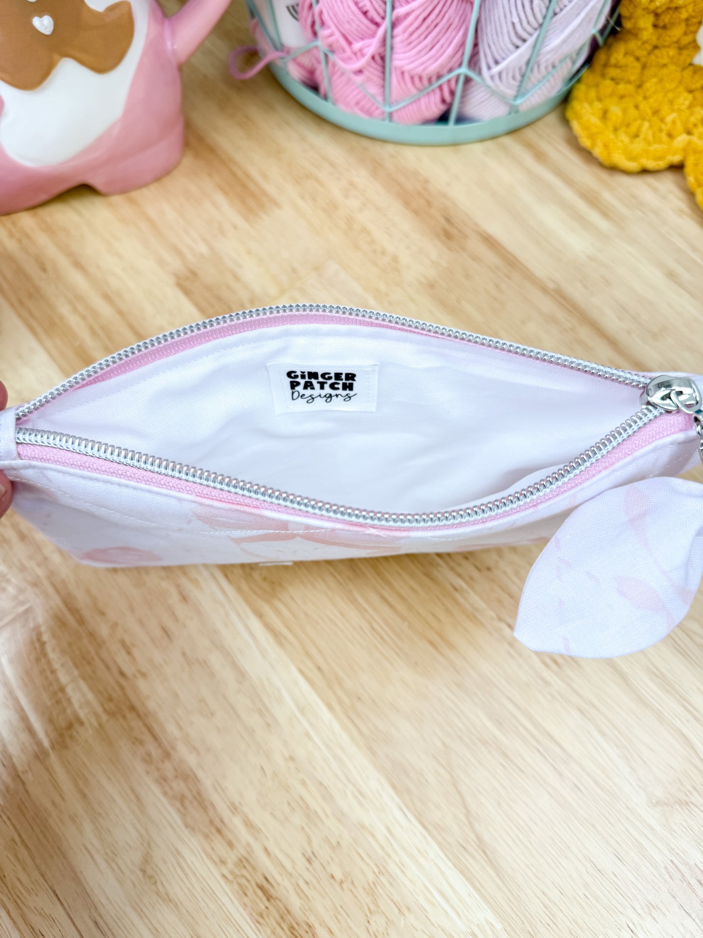 Pink Coquette Bow Flat Quilted Pouch