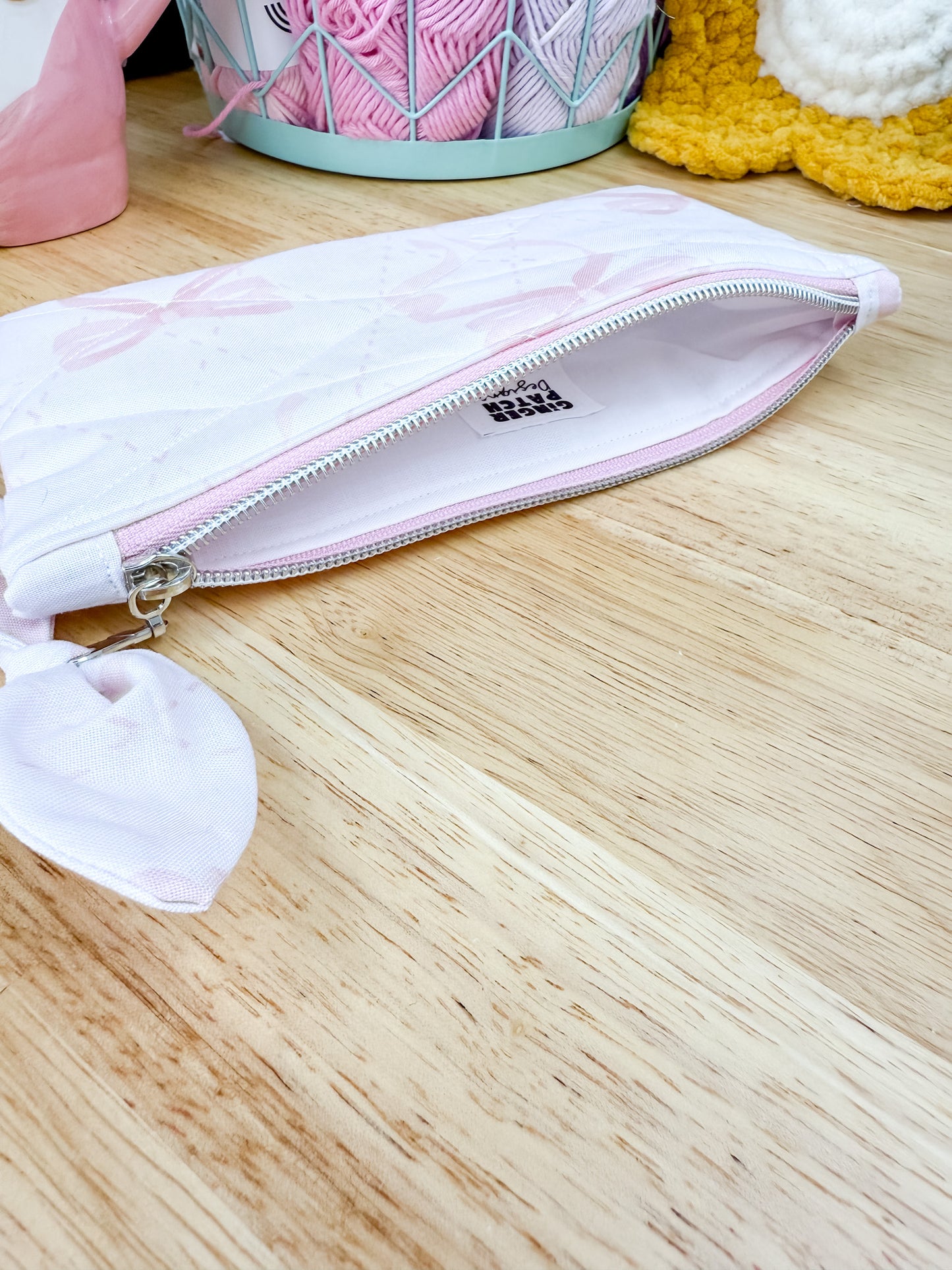 Pink Coquette Bow Flat Quilted Pouch