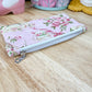 Pink Rose Tea Set Flat Quilted Bow Pouch