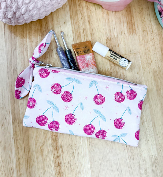 Disco Pink Cherry Flat Quilted Bow Pouch