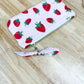 Pink Strawberry Flat Quilted Bow Pouch