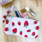 Pink Strawberry Flat Quilted Bow Pouch