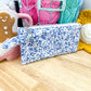 Blue & White Floral Flat Quilted Bow Pouch