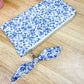 Blue & White Floral Flat Quilted Bow Pouch