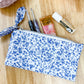 Blue & White Floral Flat Quilted Bow Pouch