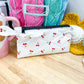 White Cherry Dot Flat Quilted Bow Pouch