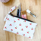 White Cherry Dot Flat Quilted Bow Pouch
