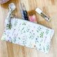 White Wildflower Flat Quilted Bow Pouch