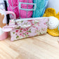 Pink Rose Tea Set Flat Quilted Bow Pouch