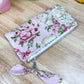 Pink Rose Tea Set Flat Quilted Bow Pouch
