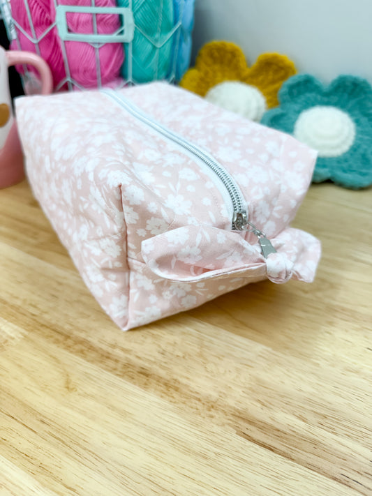 Light Peach Pink Floral Quilted Bow Bag