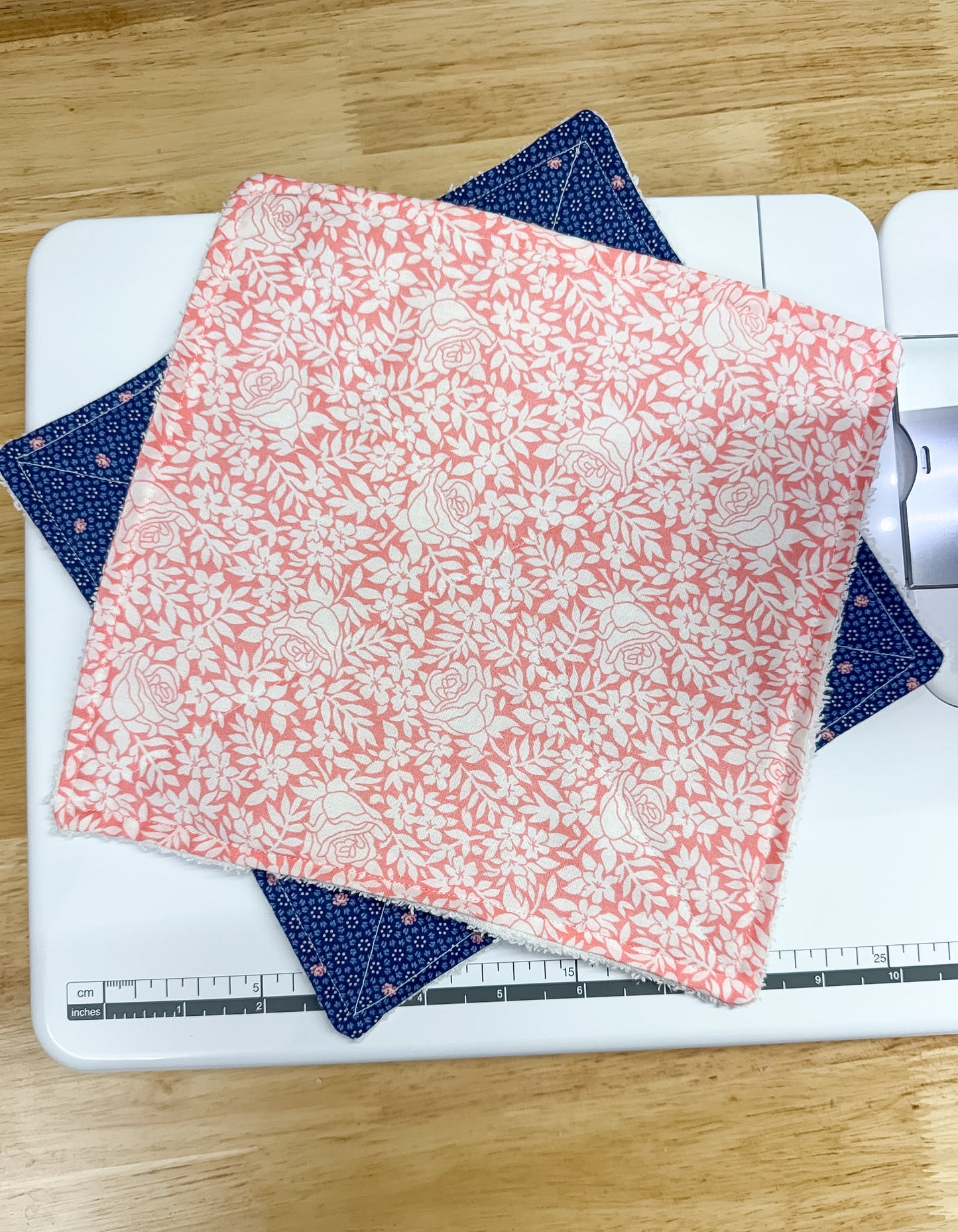 2-Pack Terry Cotton Dish Cloth Ditsy Blue Leafy Pink