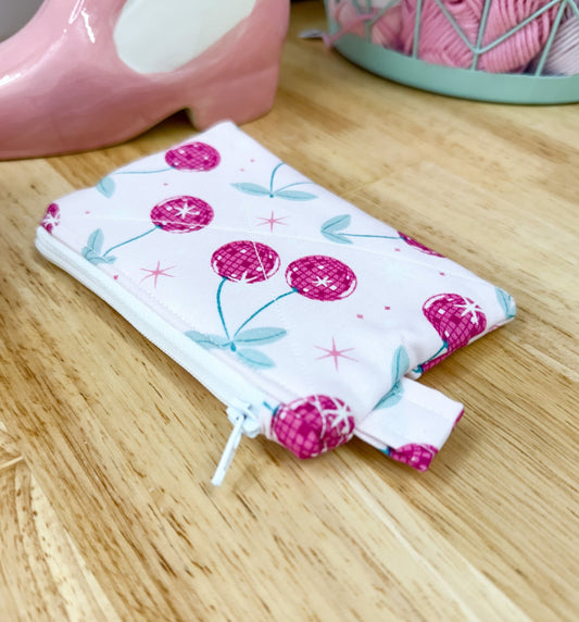 Pink Disco Cherry Quilted Wallet with Tab