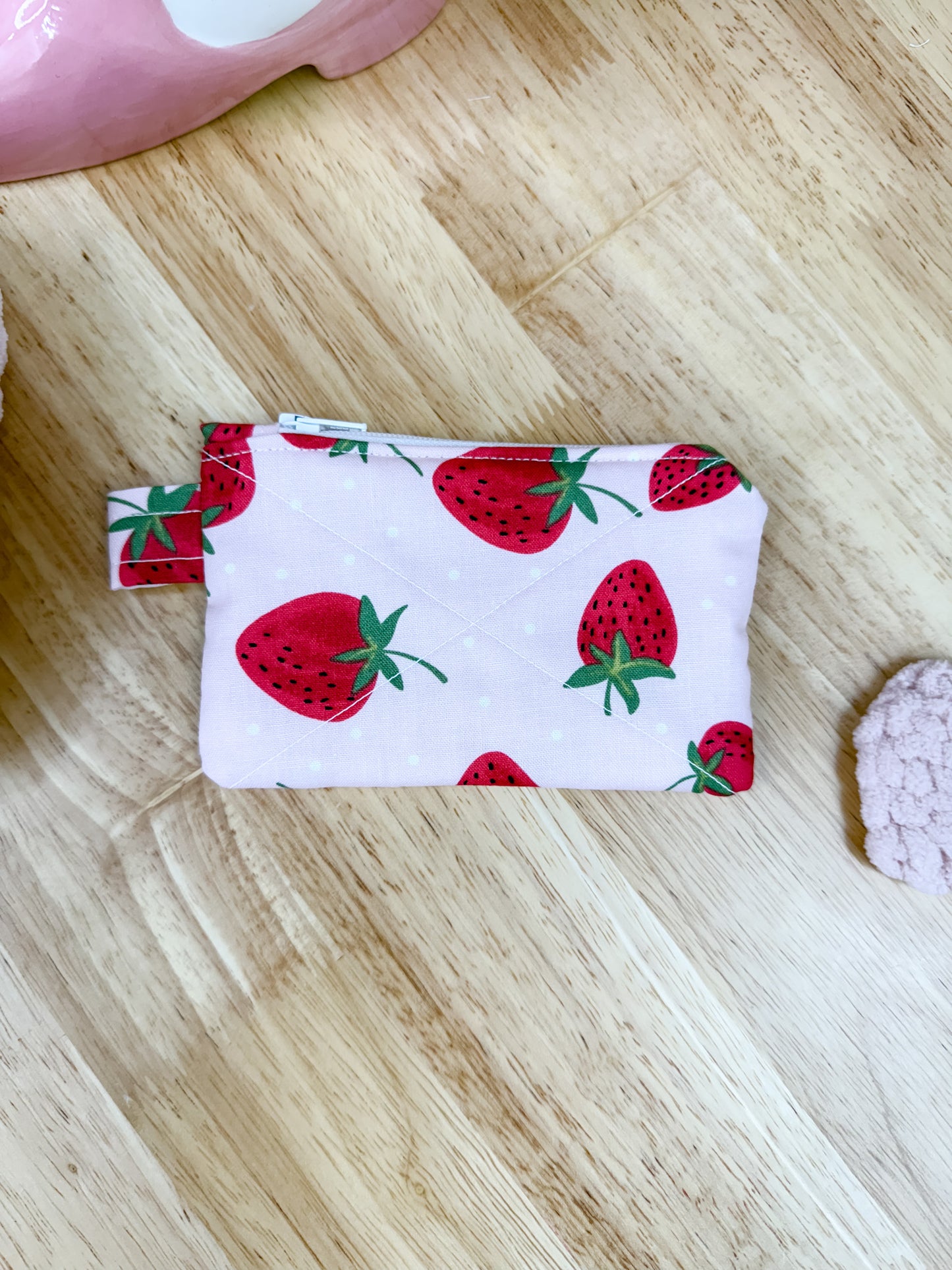Pink Strawberry Makeup Bag Travel 6 pc Set
