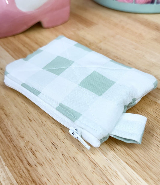 Green Plaid Quilted Wallet with Tab
