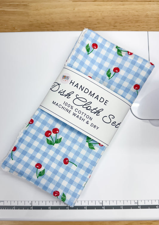 2-Pack Terry Cotton Dish Cloth Blue Plaid Cherries