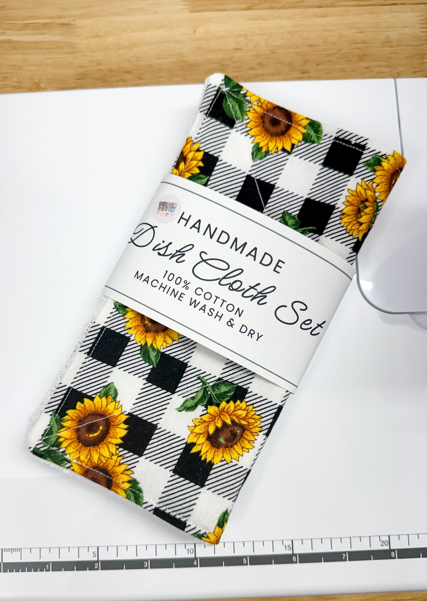 2-Pack Terry Cotton Dish Cloth Sunflower Black Plaid