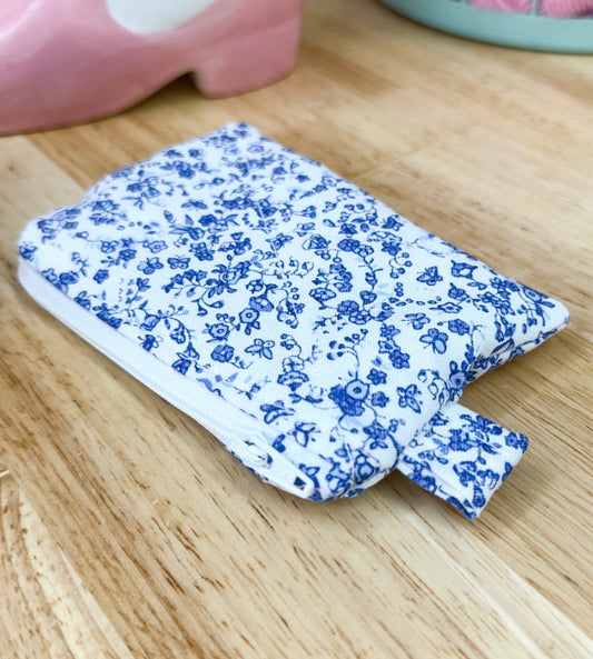 Blue White Floral Quilted Wallet with Tab