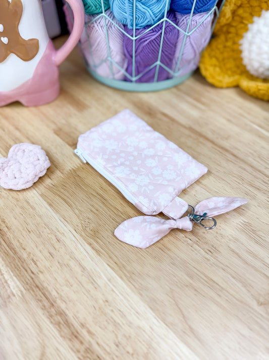Light Pink Floral Quilted Bow Keychain Wallet