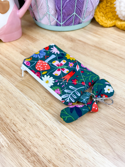 Green Mushroom Quilted Bow Keychain Wallet