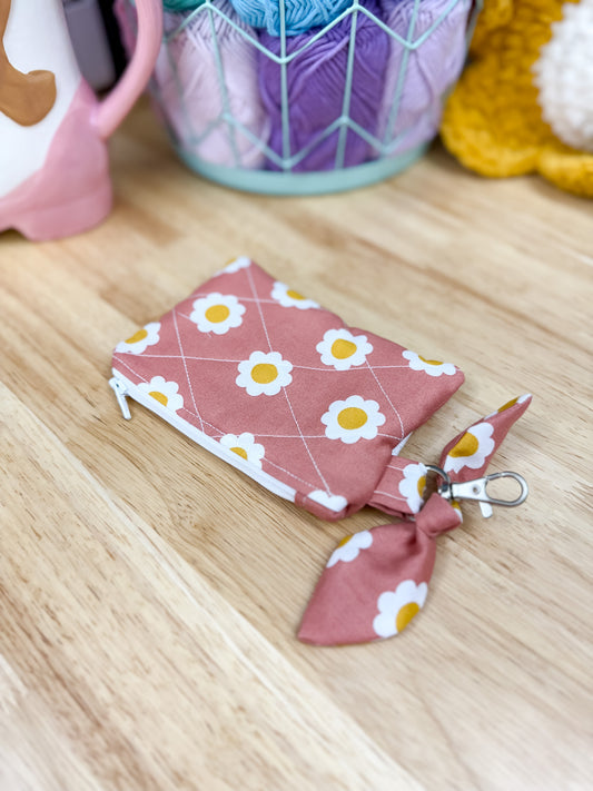 Daisy Quilted Bow Keychain Wallet