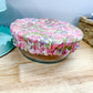 Reversible Bowl Cover LARGE Vintage Soft Pink Floral/Green Stripe