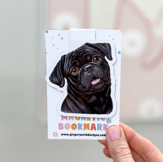Black Pug Dog Magnetic Bookmark