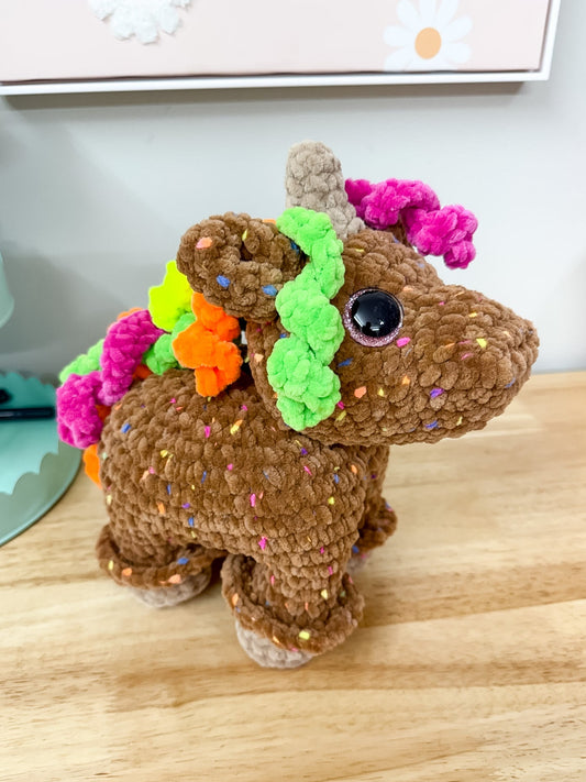 Brown Confetti Rainbow Unicorn Crochet Plushie