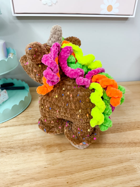 Brown Confetti Rainbow Unicorn Crochet Plushie