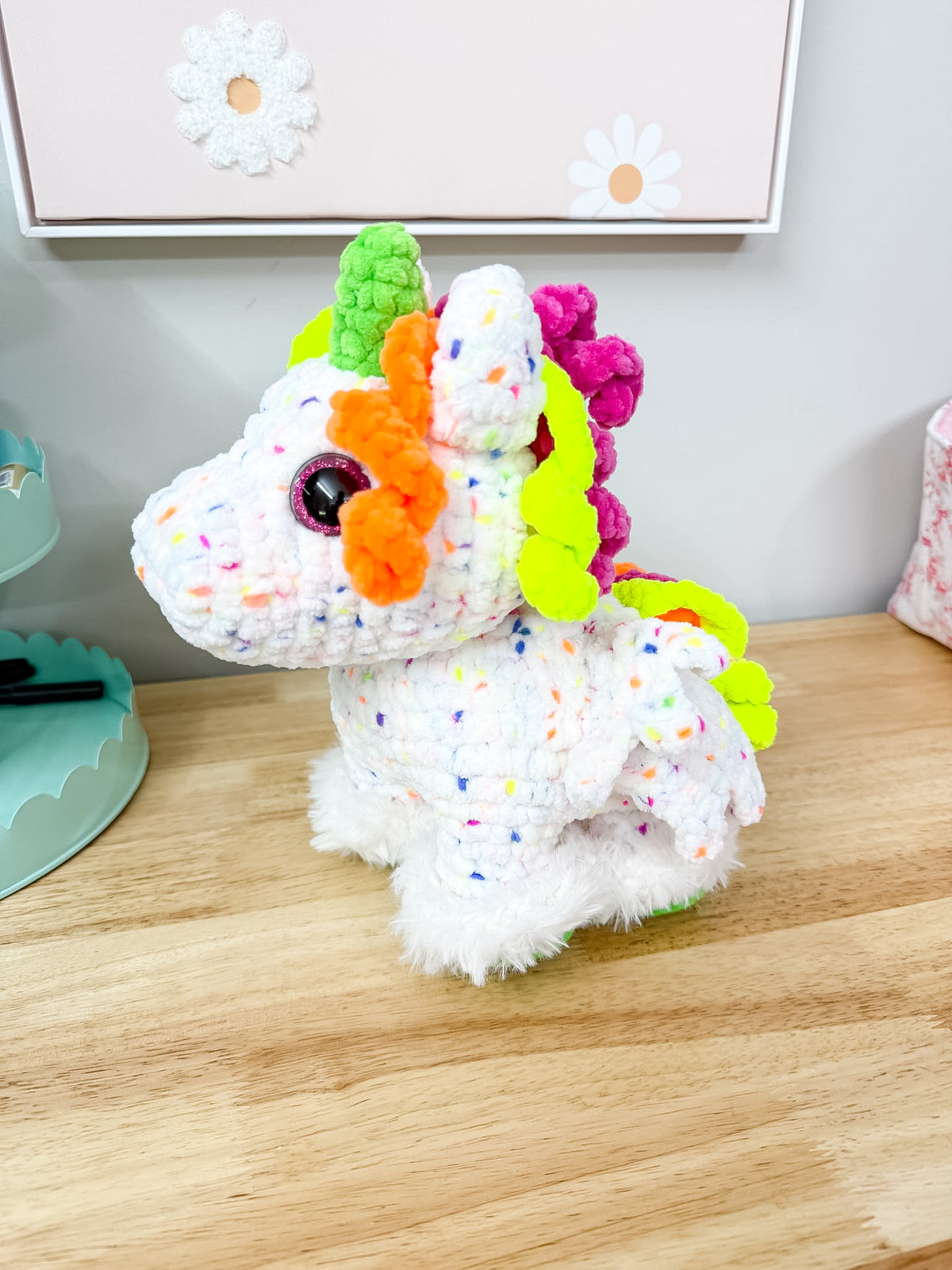 White Confetti Unicorn Crochet Plushie