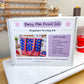 A white box labeled 'Daisy Mae Pocket Tote Beginner Sewing Kit' sits on a white sewing machine on a wooden table, with a blurred sewing room background containing shelves of thread.