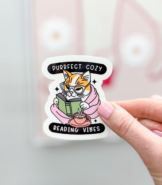 Cozy Cat Reading Vibes Sticker