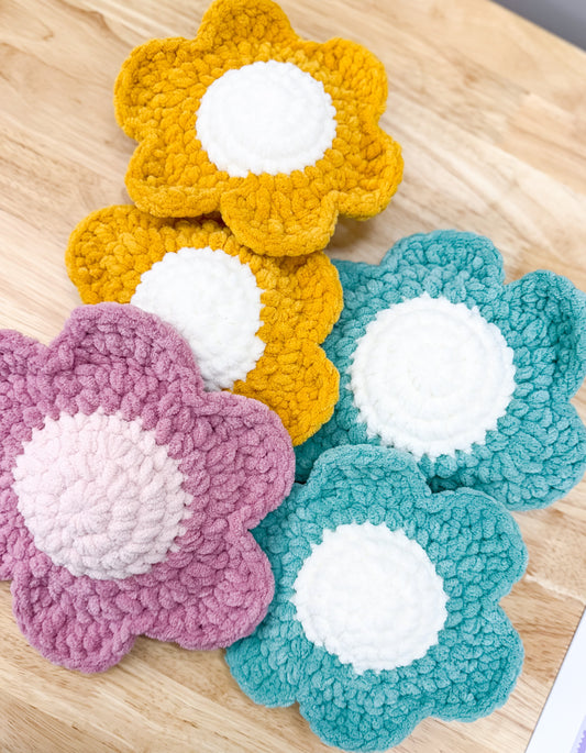 Retro Daisy Plush Decor ~ Blue, Pink, Yellow Crochet Decor