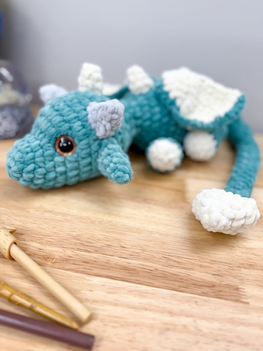 Teal Blue Crochet Dragon Plushie